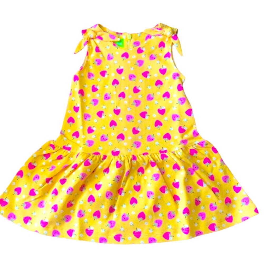 SnoPea Summer Dress Yellow and Smiling Strawberries size 9 months